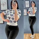 Turkish Pearl Decorated Printed Half Sleeve Top & Pant - Black - Tuzzut.com Qatar Online Shopping