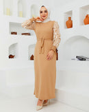 Rewel Fashion Turkish Women's Scuba Fabric Maxi Party Dress 1205 -Yellow - Tuzzut.com Qatar Online Shopping