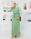 Rewel Fashion Turkish Women's Scuba Fabric Maxi Party Dress 1205 -Green - Tuzzut.com Qatar Online Shopping