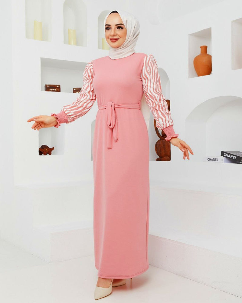 Rewel Fashion Turkish Women's Scuba Fabric Maxi Party Dress 1205 -Pink - Tuzzut.com Qatar Online Shopping