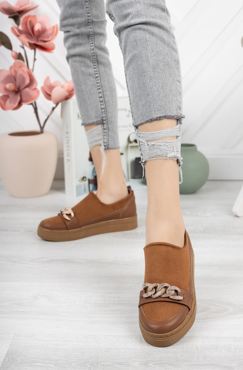 Canvas Chained Vulcanized Slip-on Sneakers Women's Shoes - C330 - Brown - Tuzzut.com Qatar Online Shopping