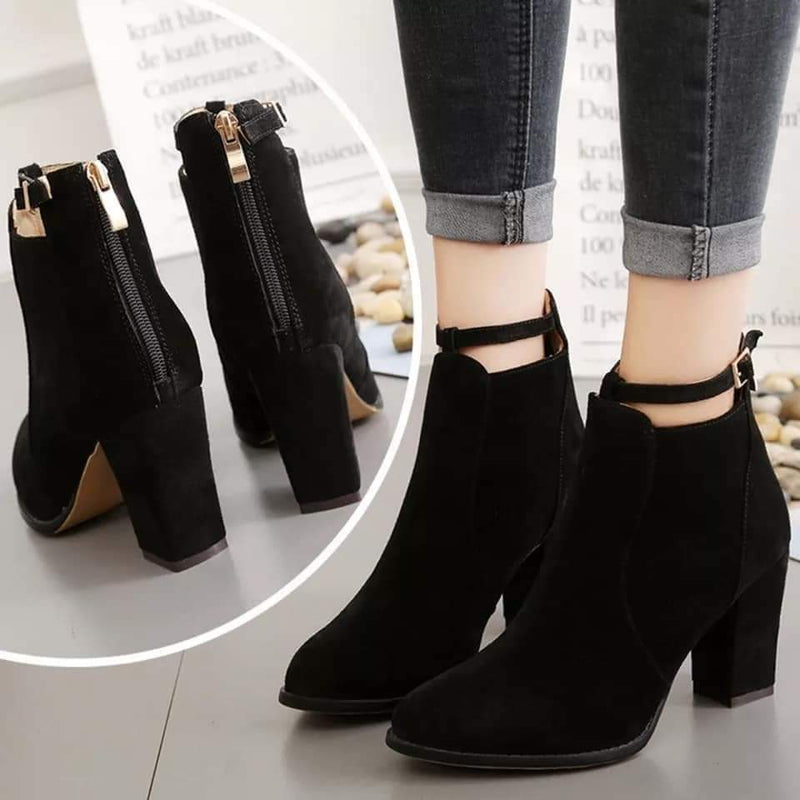 Women's Retro Fashion Ankle Boots With Thick High Heels - A18 - Tuzzut.com Qatar Online Shopping