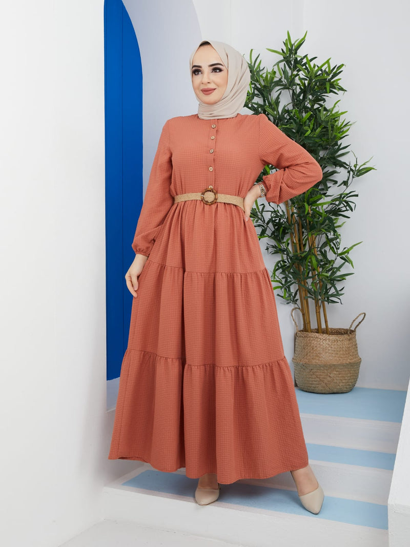 Zertas Turkish Women's Viscose Maxi Dress - 4507 Peach - Tuzzut.com Qatar Online Shopping
