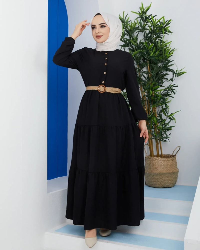 Zertas Turkish Women's Viscose Maxi Dress - 4507 Black - Tuzzut.com Qatar Online Shopping