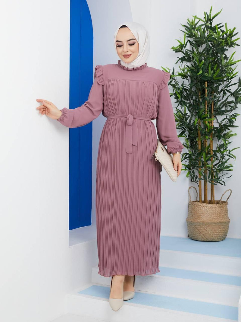 Efsun Moda Women's Chiffon Maxi Dress - 2244 Onion Pink - Tuzzut.com Qatar Online Shopping