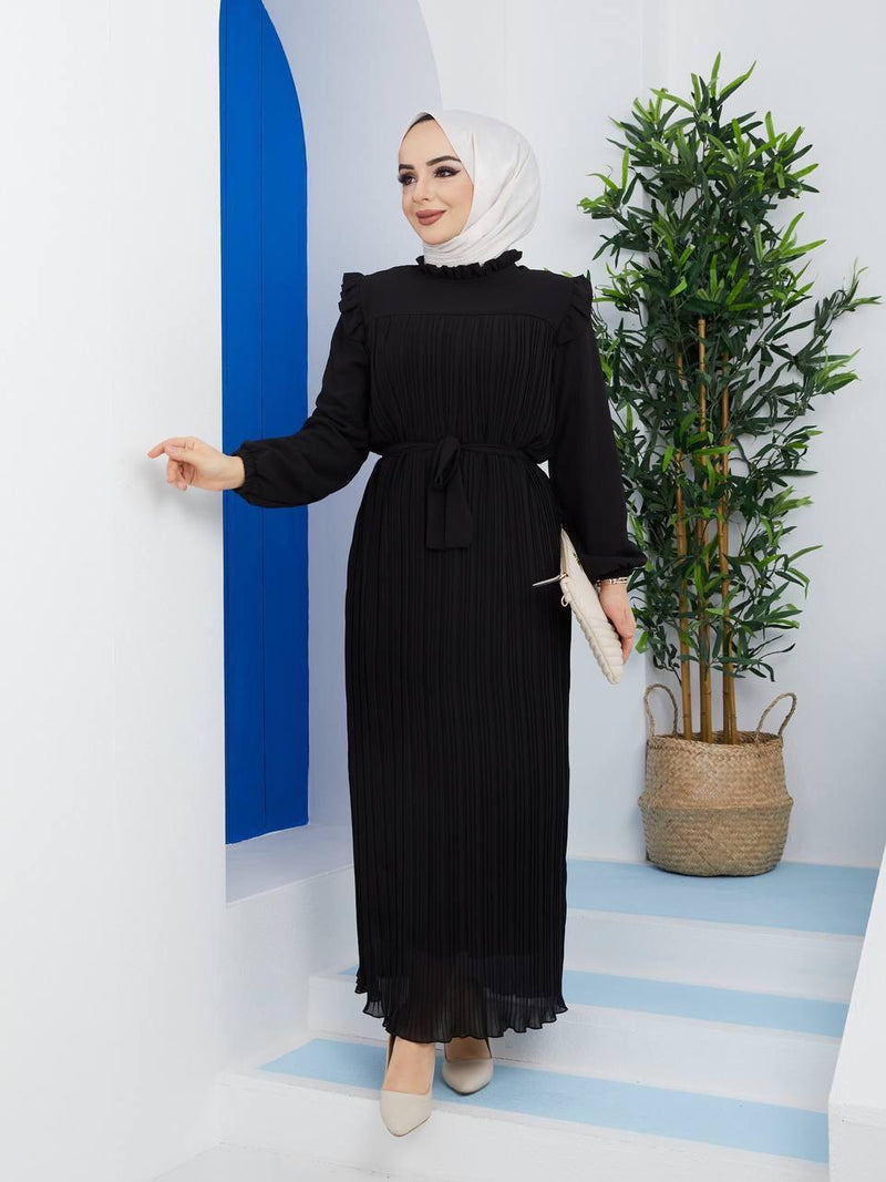 Efsun Moda Women's Chiffon Maxi Dress - 2244 Black - Tuzzut.com Qatar Online Shopping
