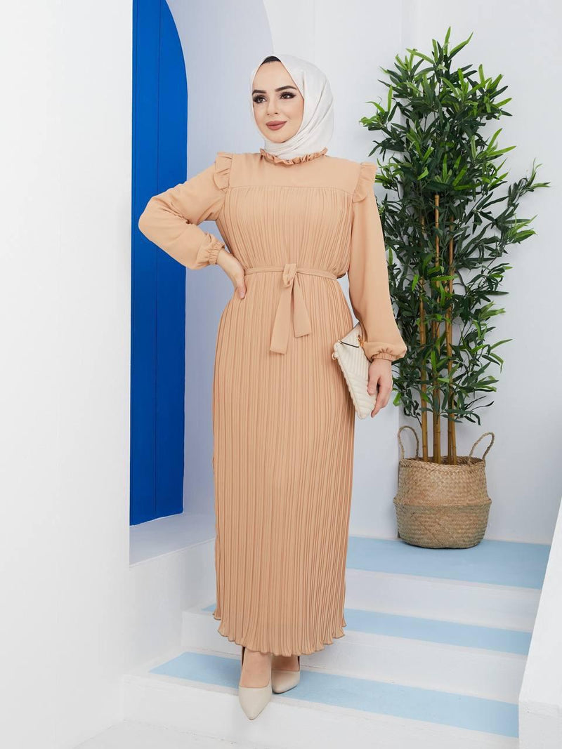 Efsun Moda Women's Chiffon Maxi Dress - 2244 Cream - Tuzzut.com Qatar Online Shopping