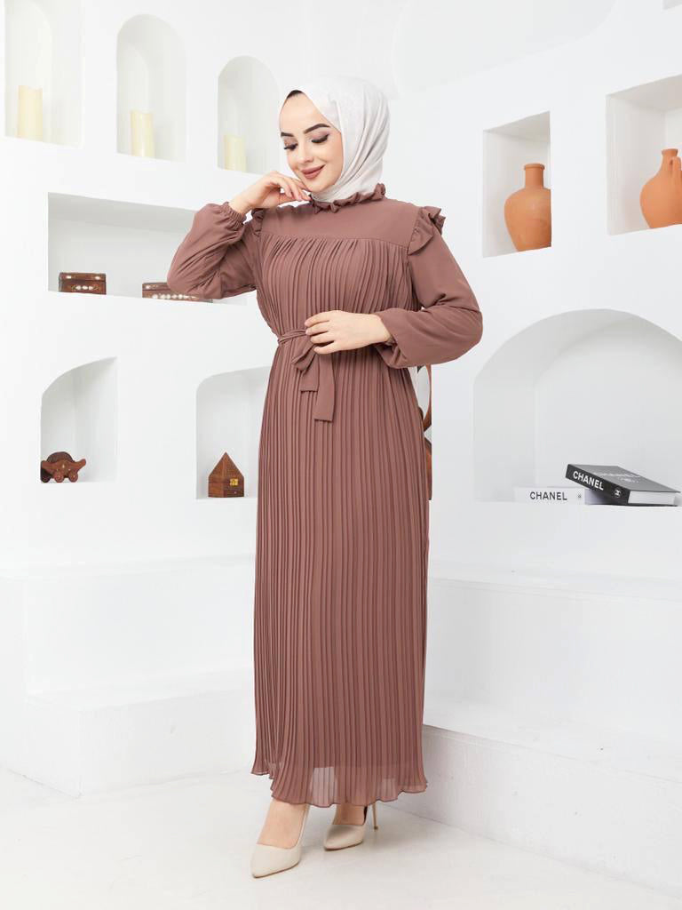 Efsun Moda Women's Chiffon Maxi Dress - 2244 Coffee - Tuzzut.com Qatar Online Shopping