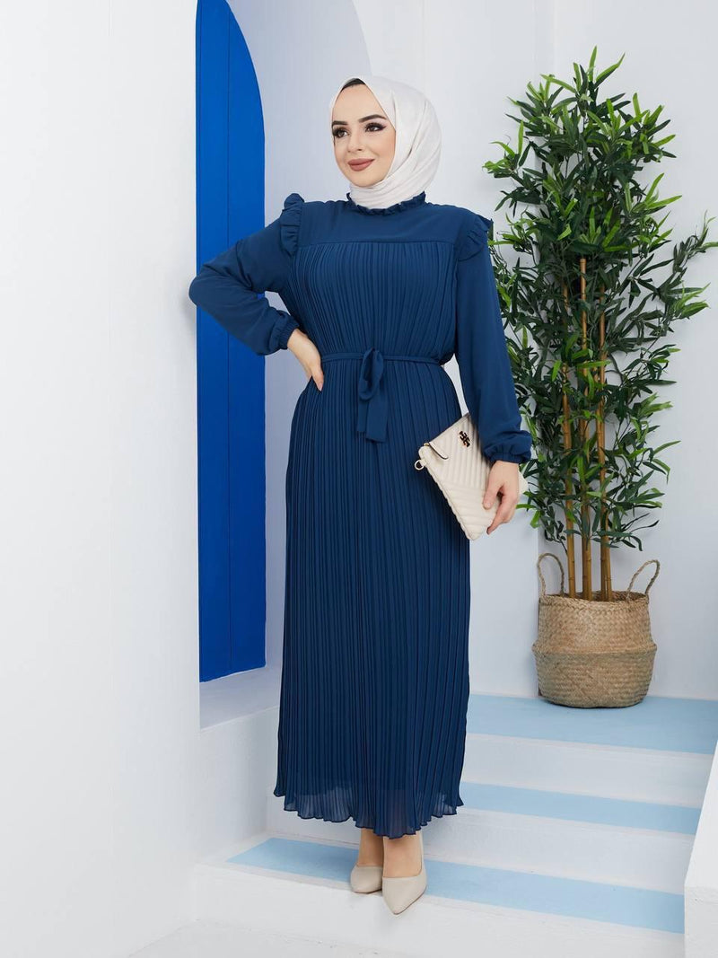 Efsun Moda Women's Chiffon Maxi Dress - 2244 Dark Blue - Tuzzut.com Qatar Online Shopping