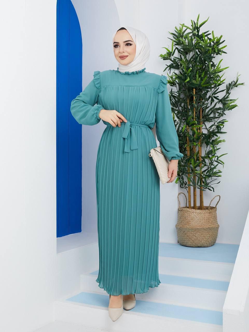 Efsun Moda Women's Chiffon Maxi Dress - 2244 Blue-Green Efsun Moda Women's Chiffon Maxi Dress - 2244 Blue-Green
