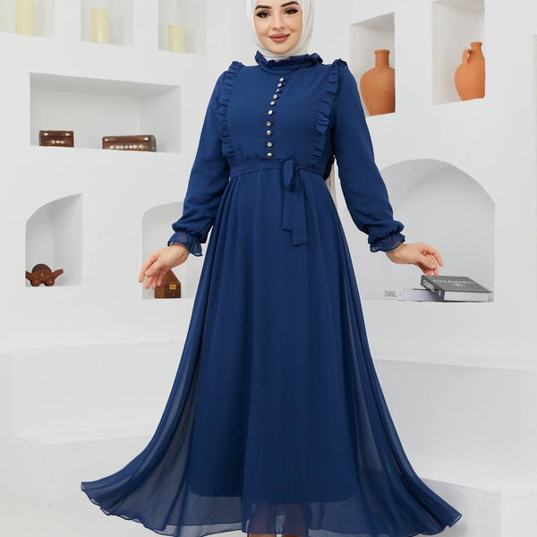 Efsun Moda Turkish Women's Chiffon Maxi Dress - 1202 Brown