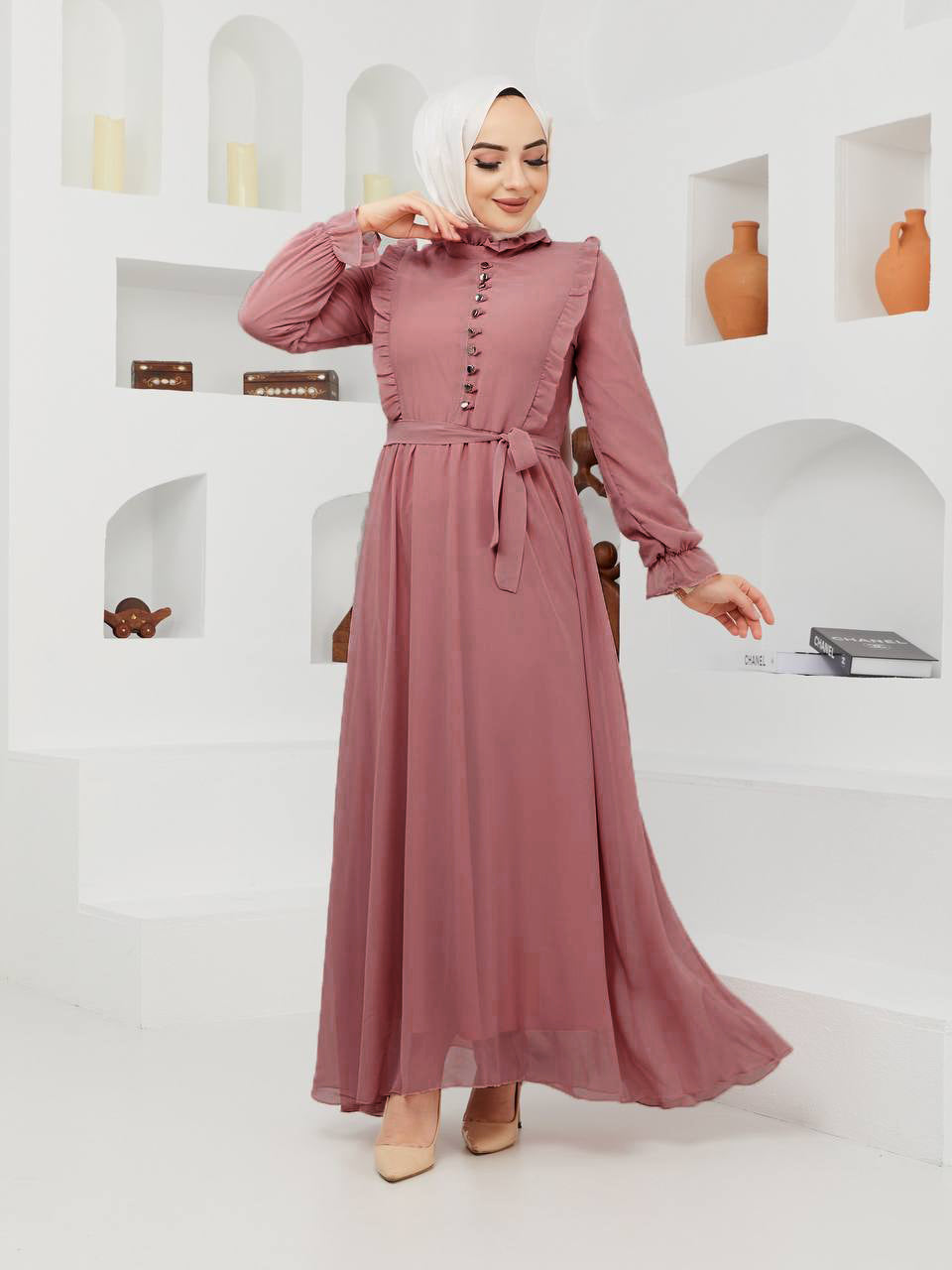 Efsun Moda Turkish Women's Chiffon Maxi Dress - 1202 Onion Pink Efsun Moda Turkish Women's Chiffon Maxi Dress - 1202 Onion Pink