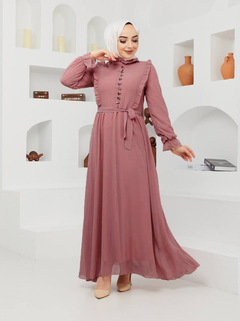Efsun Moda Turkish Women's Chiffon Maxi Dress - 1202 Onion Pink - Tuzzut.com Qatar Online Shopping