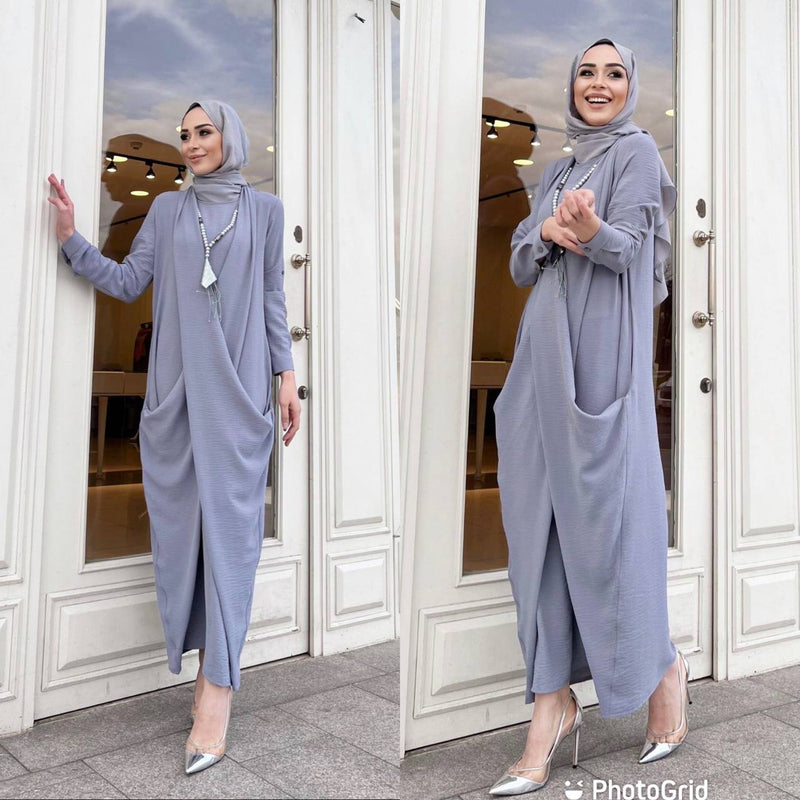 Tarzi Mahal Turkish Women's Ayrobin Maxi Dress-523 Grey - Tuzzut.com Qatar Online Shopping