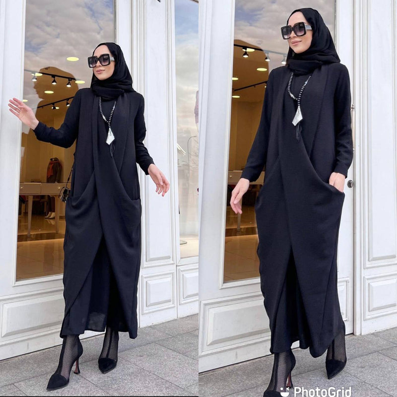 Tarzi Mahal Turkish Women's Ayrobin Maxi Dress-523 Black - Tuzzut.com Qatar Online Shopping