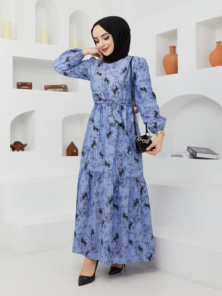 Zinka Turkish Women's  Terry Cotton Maxi Dress-442 Blue - Tuzzut.com Qatar Online Shopping
