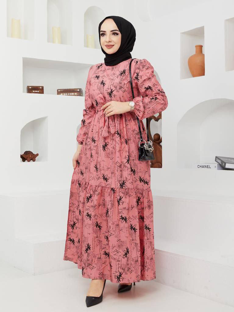 Zinka Turkish Women's  Terry Cotton Maxi Dress-442 Pink - Tuzzut.com Qatar Online Shopping