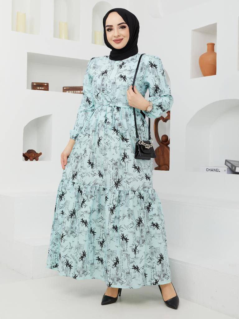 Zinka Turkish Women's  Terry Cotton Maxi Dress-442 Green - Tuzzut.com Qatar Online Shopping