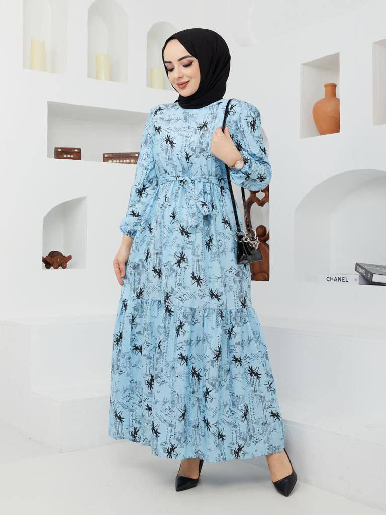 Zinka Turkish Women's  Terry Cotton Maxi Dress-442 Sky Blue - Tuzzut.com Qatar Online Shopping