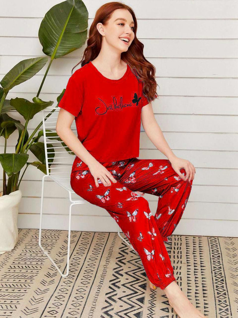 Turkish Laroza Fashion Women's Top and Pant - Just Believe - Red - Tuzzut.com Qatar Online Shopping