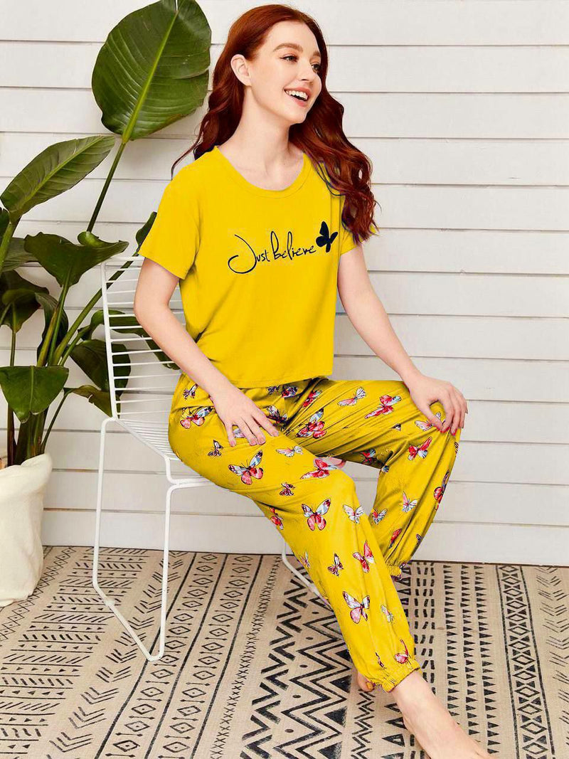 Turkish Laroza Fashion Women's Top and Pant - Just Believe - Yellow - Tuzzut.com Qatar Online Shopping