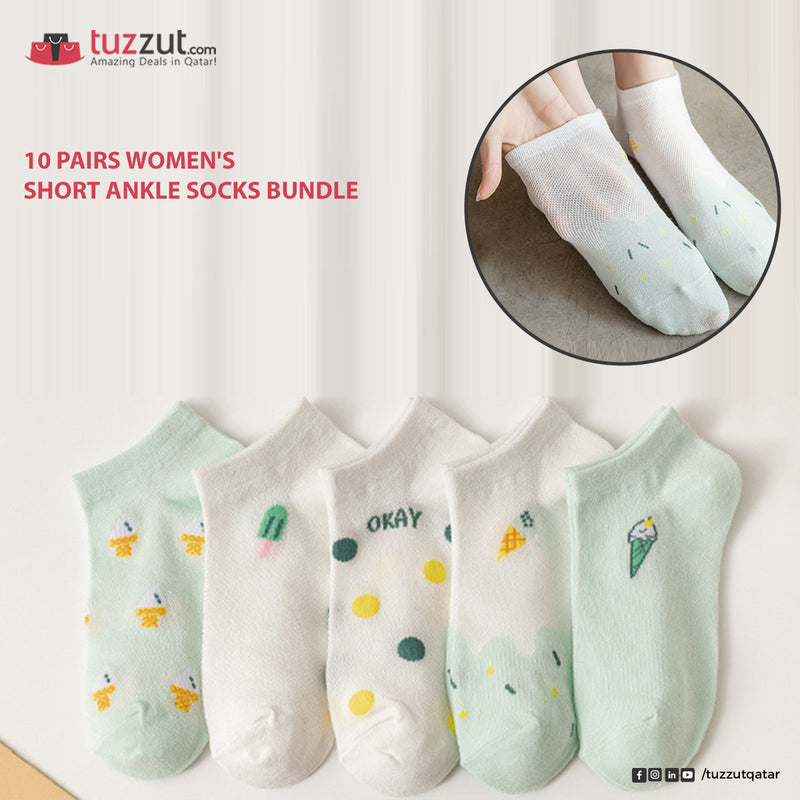 10 Pairs Women's Short Ankle Socks Bundle WS4000 - Tuzzut.com Qatar Online Shopping