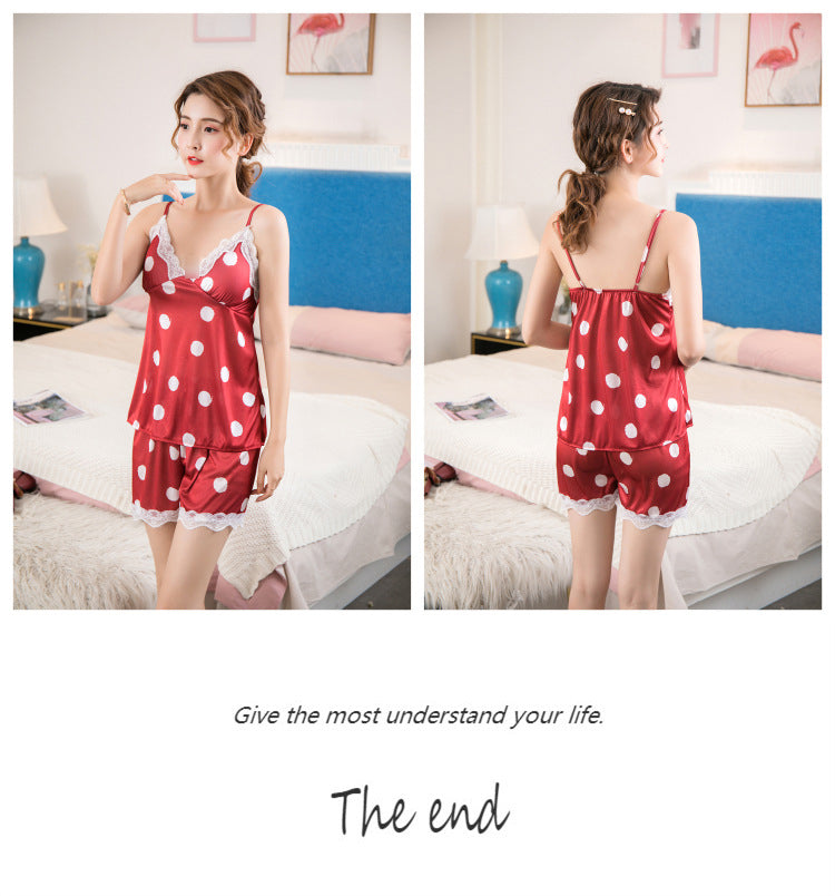 Women's Silk Satin Camisole Shorts Pajama Padded Sleepwear Set - SP480 - Tuzzut.com Qatar Online Shopping