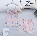 Women's Silk Satin Shorts Pajama Set Non-Padded R130 - Tuzzut.com Qatar Online Shopping