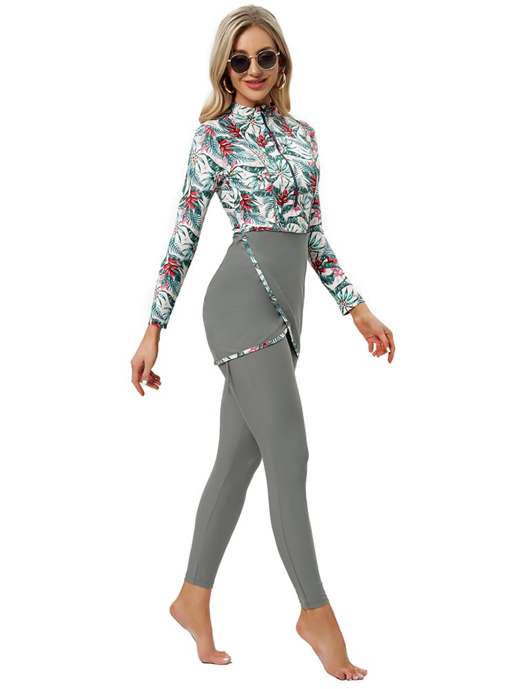 Women's Burkini Modest Swimsuit Set - Grey Women's Burkini Modest Swimsuit Set - Grey