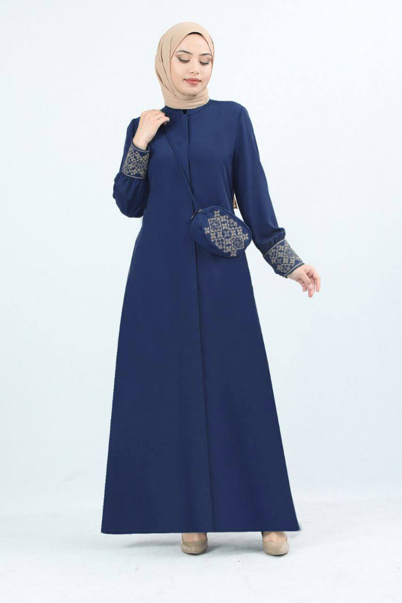 Turkish Fashion Prada Abaya Dress with Bag - 1391 Blue - Tuzzut.com Qatar Online Shopping