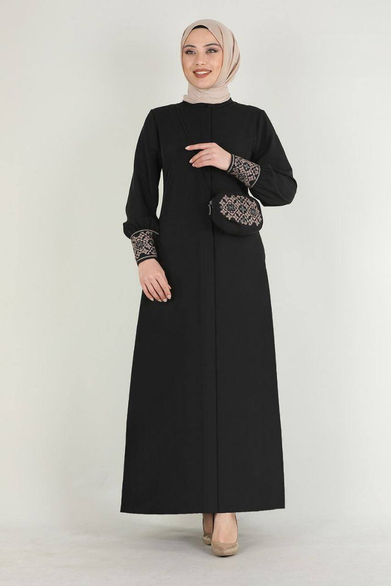 Turkish Fashion Prada Abaya Dress with Bag - 1391 Black - TUZZUT Qatar Online Store