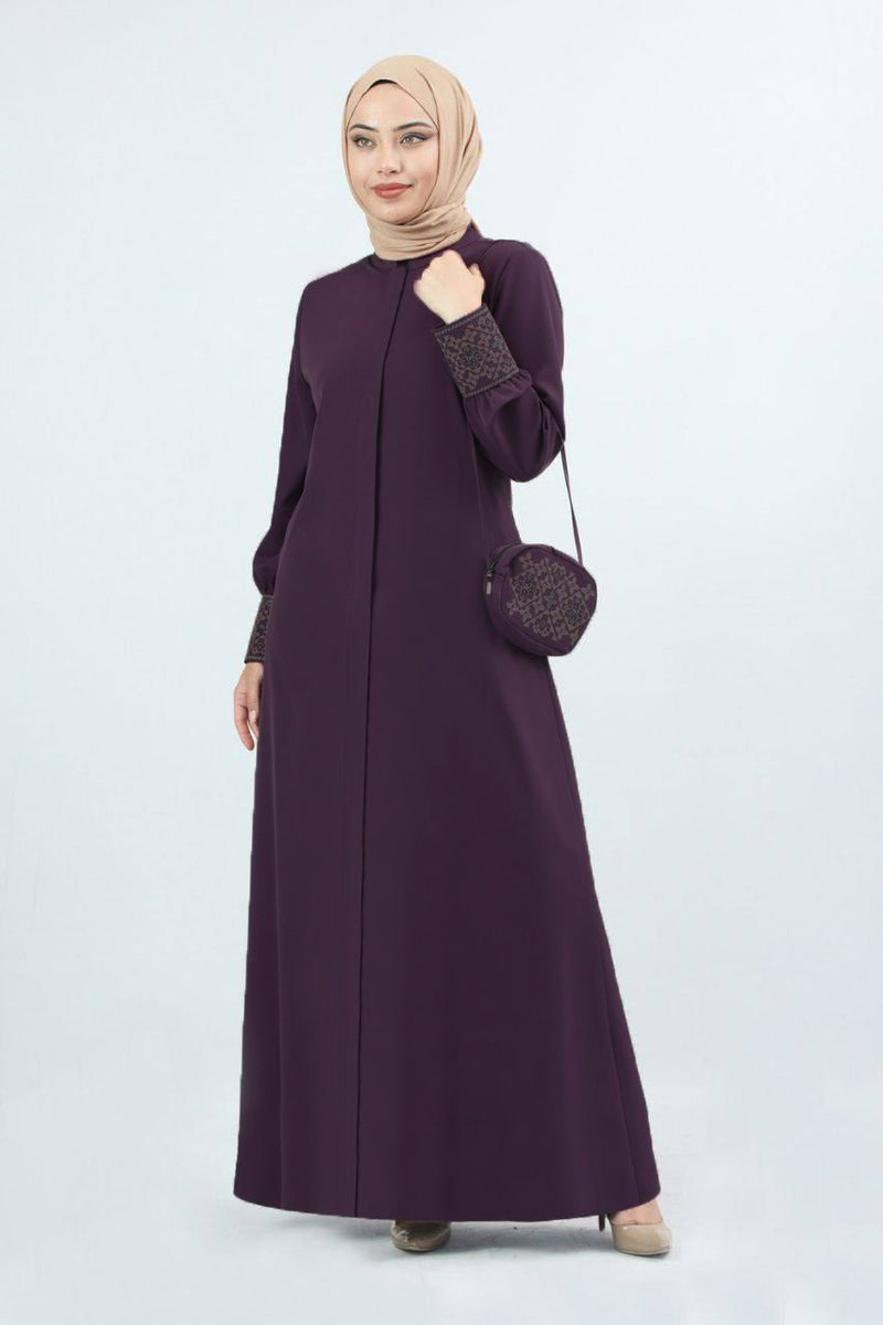 Turkish Fashion Prada Abaya Dress with Bag - 1391 Grape - Tuzzut.com Qatar Online Shopping