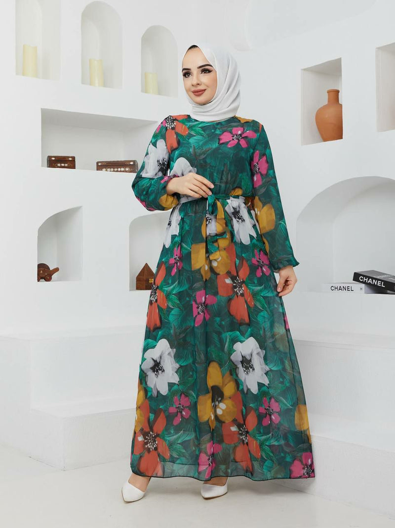 GLN Fashion Turkish Women's Ayrobin Maxi Dress- A421 Green - Tuzzut.com Qatar Online Shopping