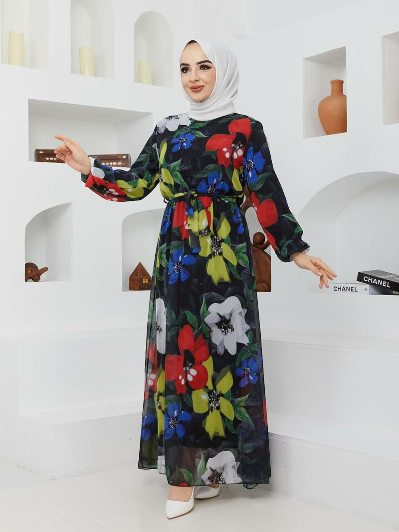 GLN Fashion Turkish Women's Ayrobin Maxi Dress- A421 Black - Tuzzut.com Qatar Online Shopping