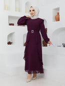 Efsun Moda Turkish Women's Chiffon Maxi Dress - 226 - Tuzzut.com Qatar Online Shopping