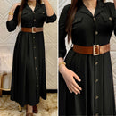 Pleated Turkish Women's Buttoned Ayrobin Dress with Belt - A337 - Tuzzut.com Qatar Online Shopping