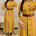 Pleated Turkish Women's Buttoned Ayrobin Dress with Belt - A337 - Tuzzut.com Qatar Online Shopping