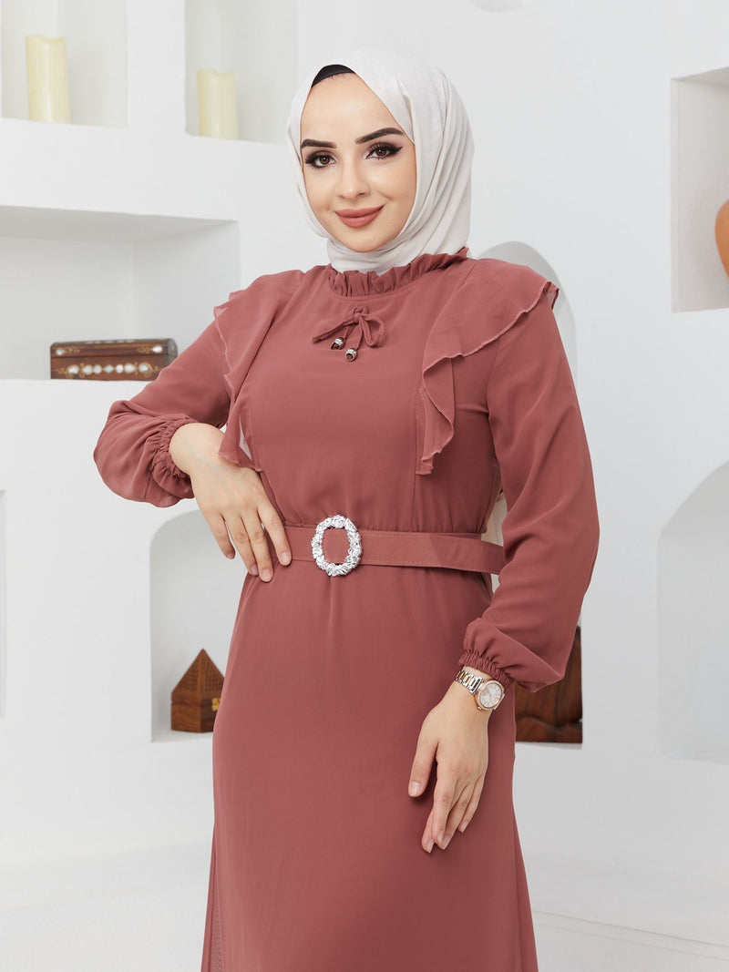 Efsun Moda Turkish Women's Chiffon Maxi Dress - 244 Pink - Tuzzut.com Qatar Online Shopping