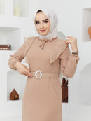 Efsun Moda Turkish Women's Chiffon Maxi Dress - 244 Cream - Tuzzut.com Qatar Online Shopping