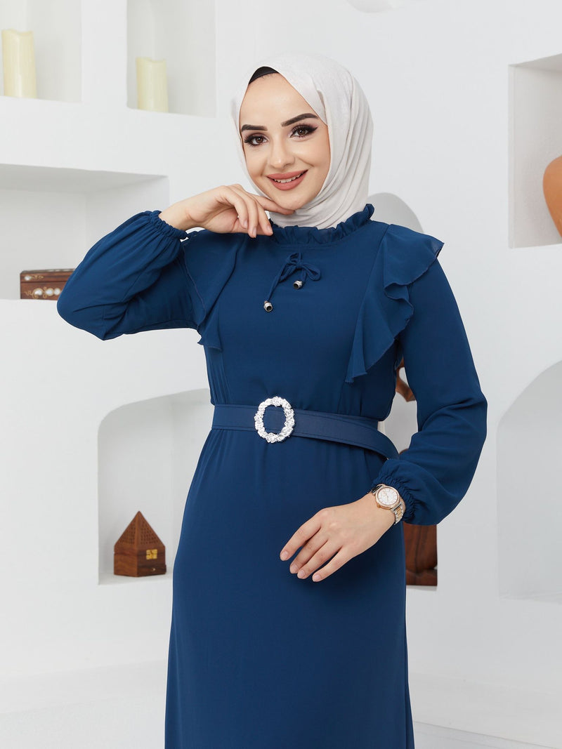 Efsun Moda Turkish Women's Chiffon Maxi Dress - 244 Blue - Tuzzut.com Qatar Online Shopping