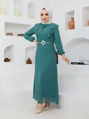 Efsun Moda Turkish Women's Chiffon Maxi Dress - 244 Green - Tuzzut.com Qatar Online Shopping