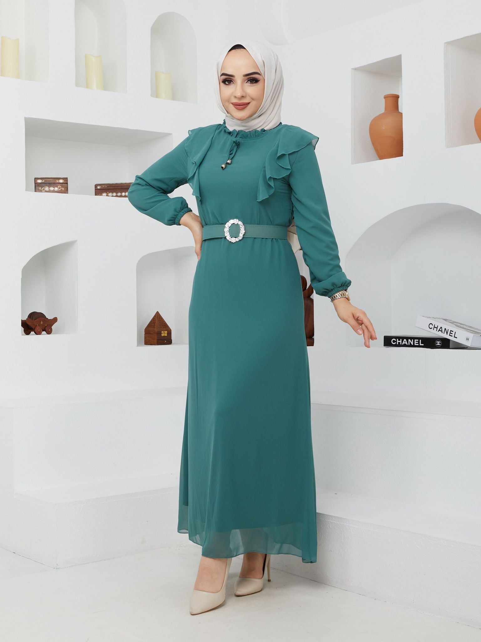 Efsun Moda Turkish Women's Chiffon Maxi Dress - 244 Green Efsun Moda Turkish Women's Chiffon Maxi Dress - 244 Green