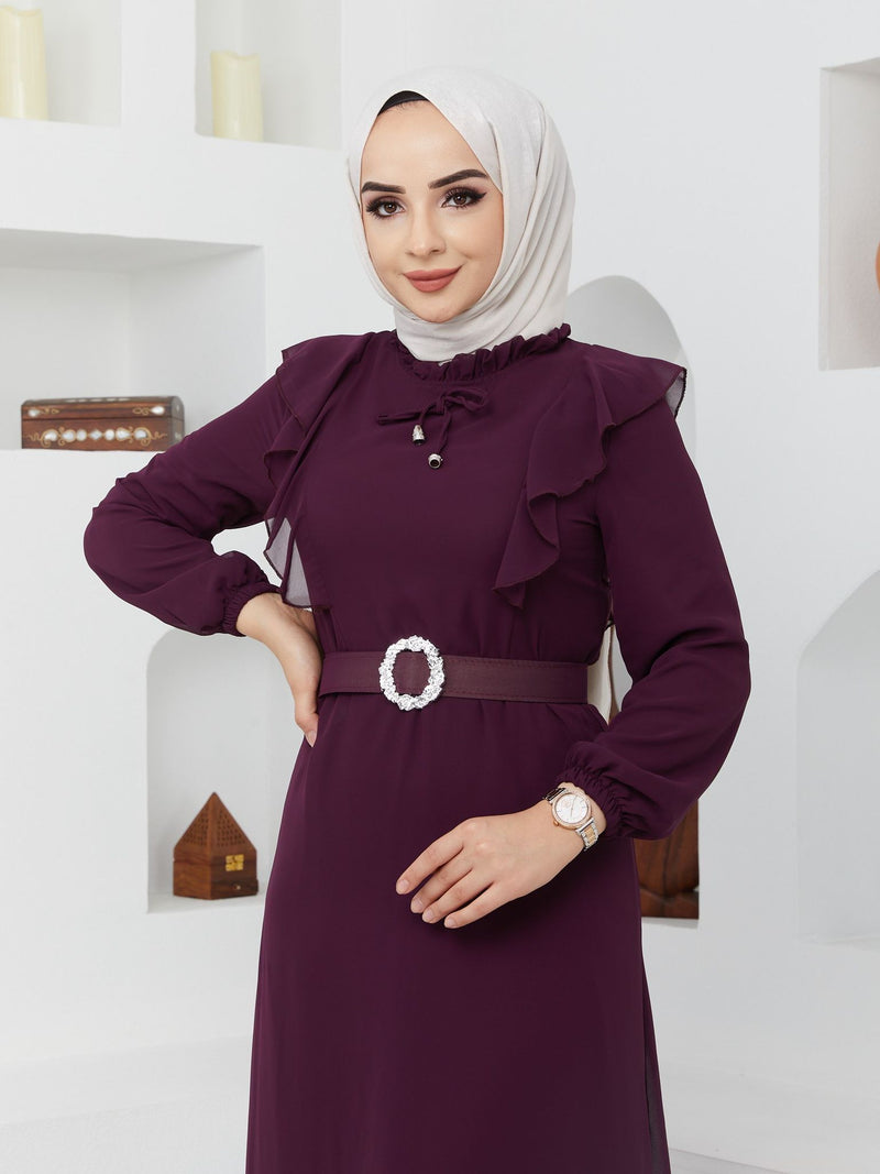 Efsun Moda Turkish Women's Chiffon Maxi Dress - 244 Grape - Tuzzut.com Qatar Online Shopping