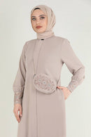 Turkish Fashion Prada Abaya Dress with Bag - 1391 Cream - Tuzzut.com Qatar Online Shopping