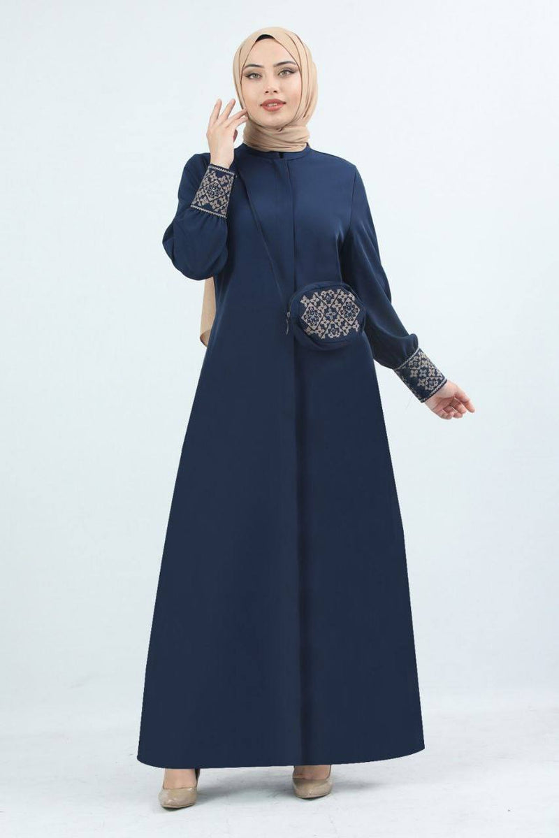 Turkish Fashion Prada Abaya Dress with Bag 1391 Navy Blue