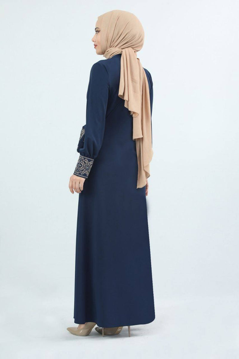 Turkish Fashion Prada Abaya Dress with Bag - 1391 Navy Blue - Tuzzut.com Qatar Online Shopping