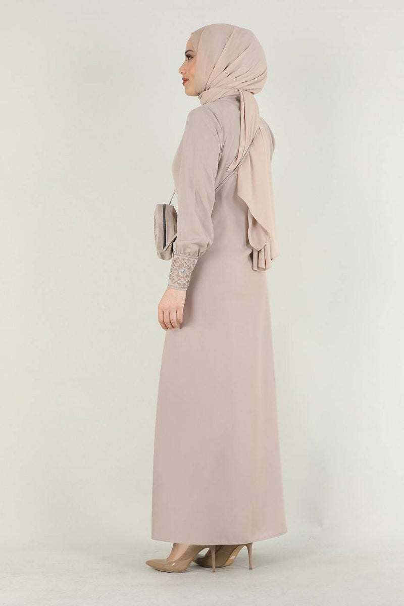 Turkish Fashion Prada Abaya Dress with Bag - 1391 Cream - Tuzzut.com Qatar Online Shopping