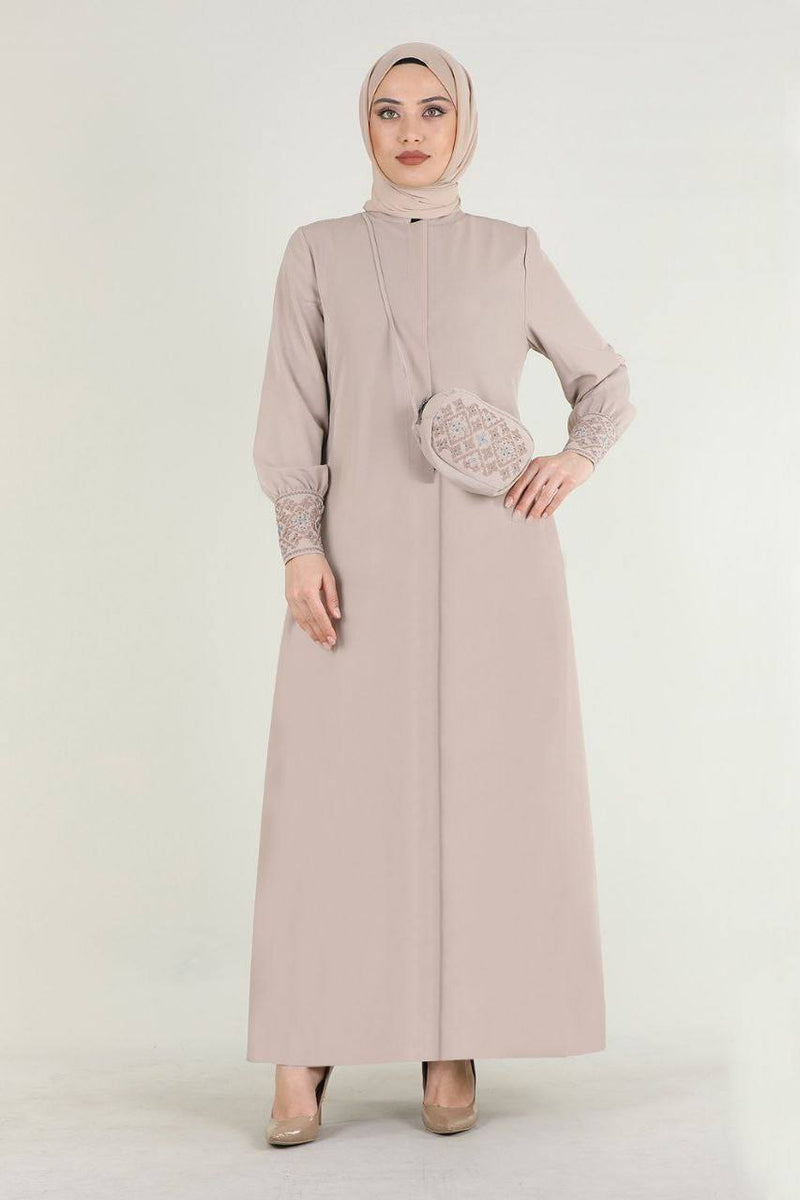 Turkish Fashion Prada Abaya Dress with Bag - 1391 Cream - Tuzzut.com Qatar Online Shopping