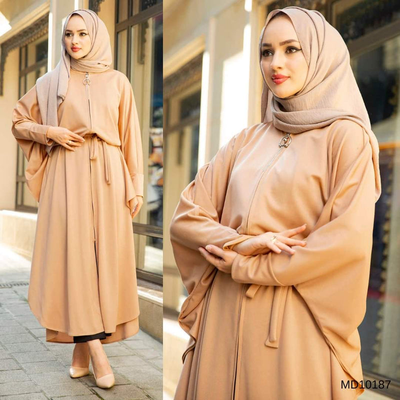 Turkish Women's Loose Zipper Ayrobin Long Dress -10167 Cream - Tuzzut.com Qatar Online Shopping