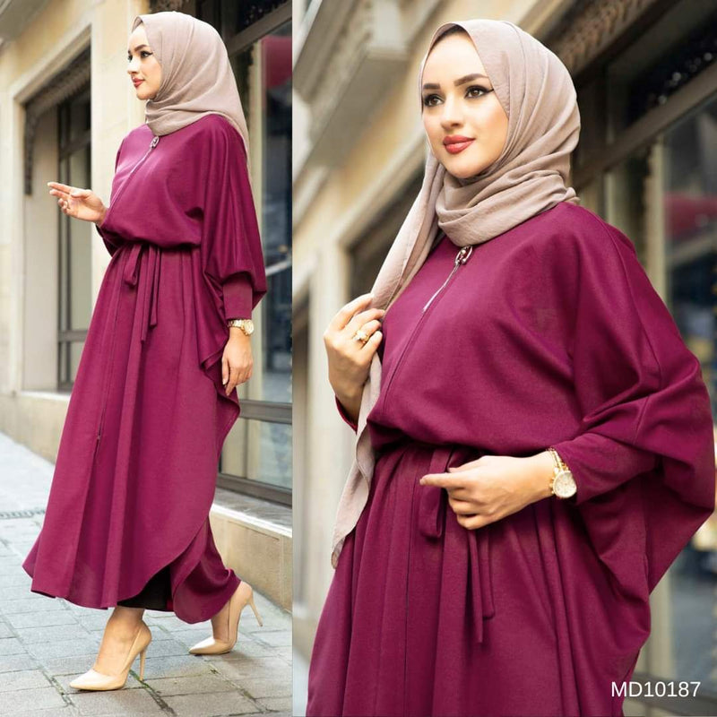 Turkish Women's Loose Zipper Ayrobin Long Dress -10167 Purple - Tuzzut.com Qatar Online Shopping